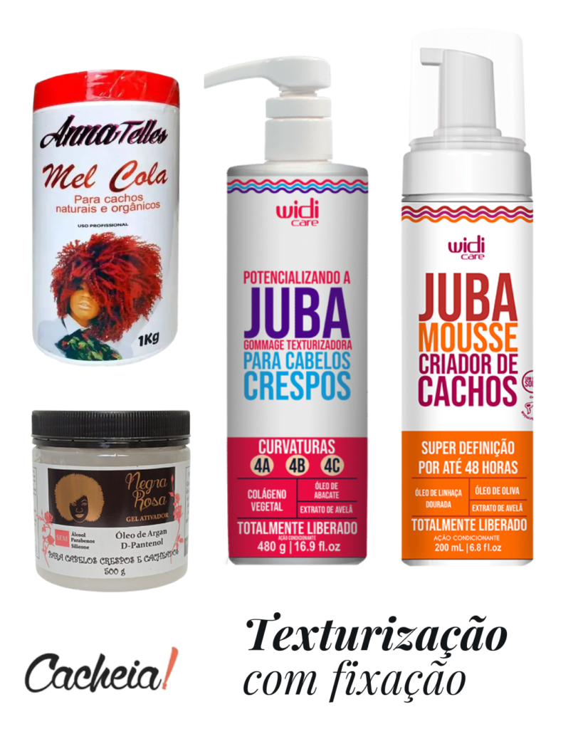 Imagem com sugestão de produtos para texturização capilar