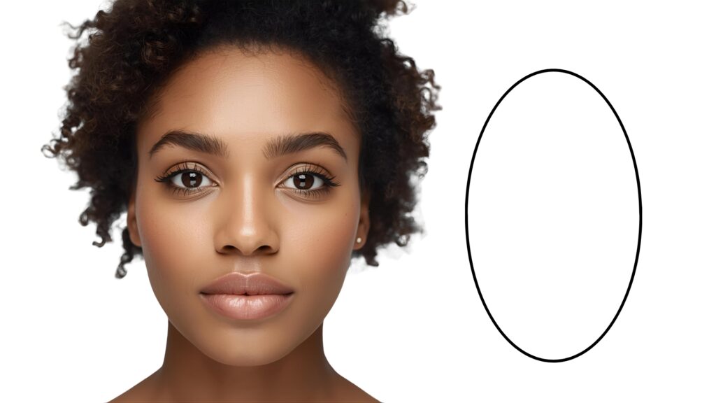 Corte visagista em cabelos cacheados: exemplo de rosto oval, mulher com cabelo crespo e rosto oval