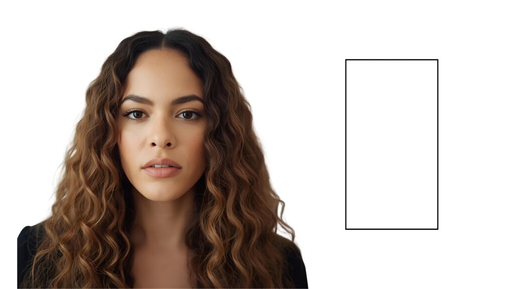 Corte visagista em cabelos cacheados: exemplo de rosto retangular, mulher com cabelo cacheado e rosto retangular longo