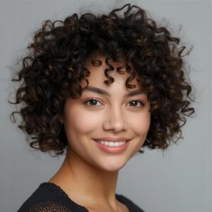 Cabelo cacheado arredondado 3A, 3B