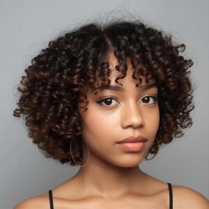 Corte cabelo cacheado 3C com franja