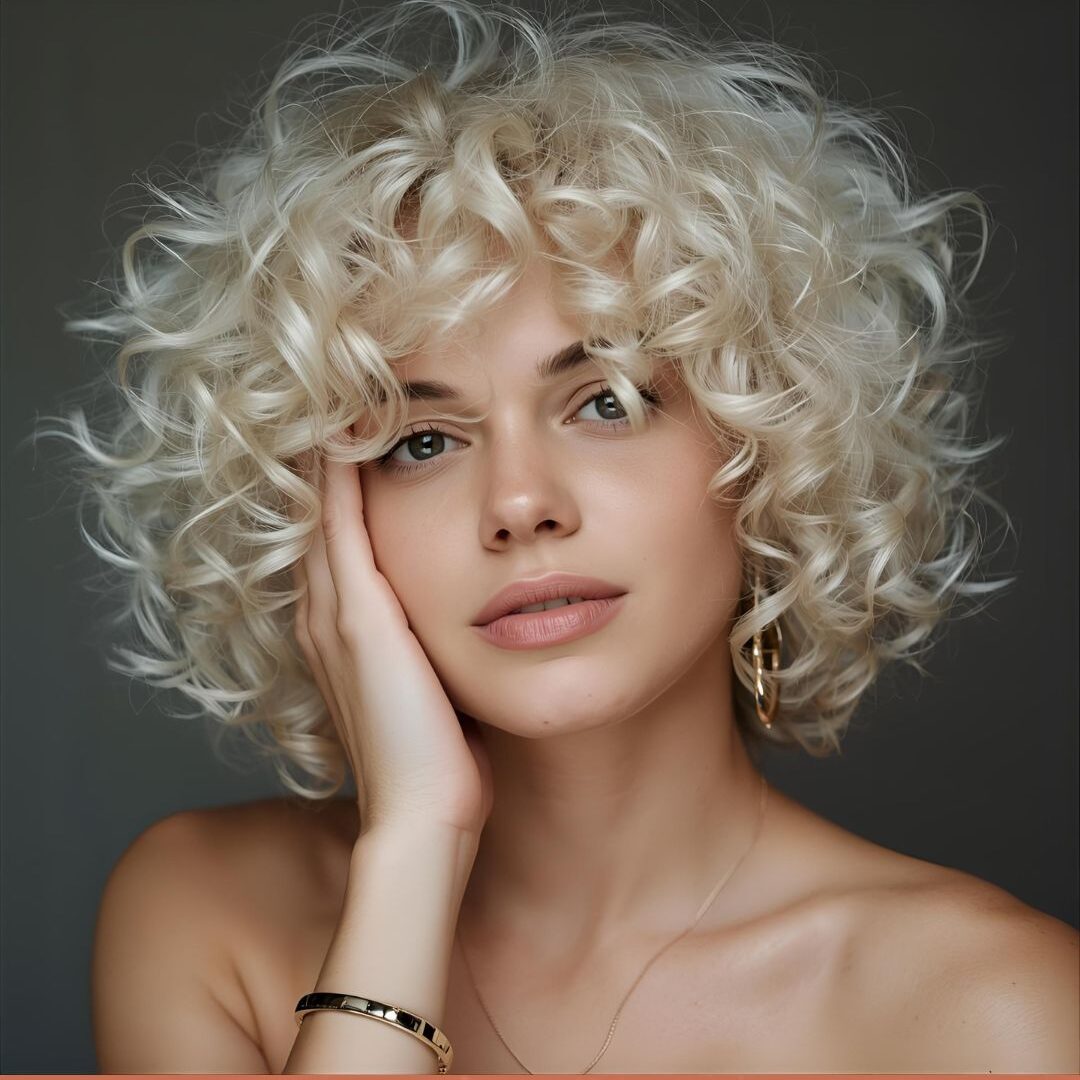 Louro cloud dancer em cabelo cacheado