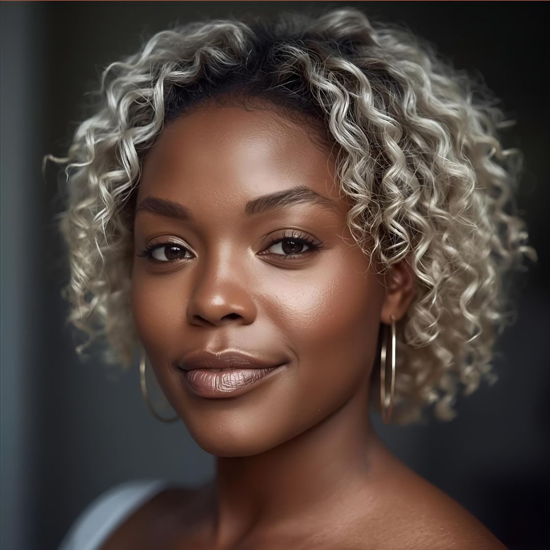 Louro cloud dancer em cabelo cacheado