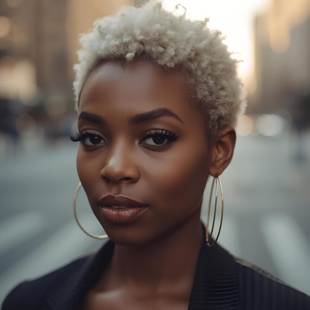 Louro cloud dancer em cabelo crespo