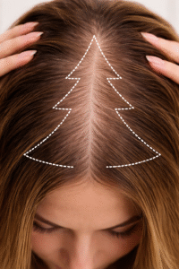 Alopecia Androgenética padrão feminino formato que lembra árvore pinheiro de Natal